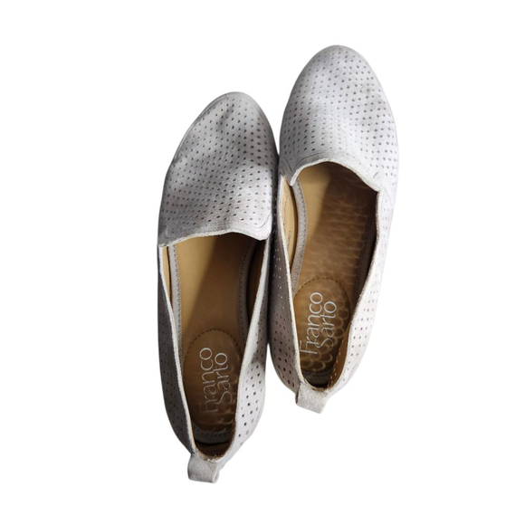 Women's Franco Sarto Hadrea Perforated Leather Suede Loafers Size 8 Beige - Picture 3 of 6